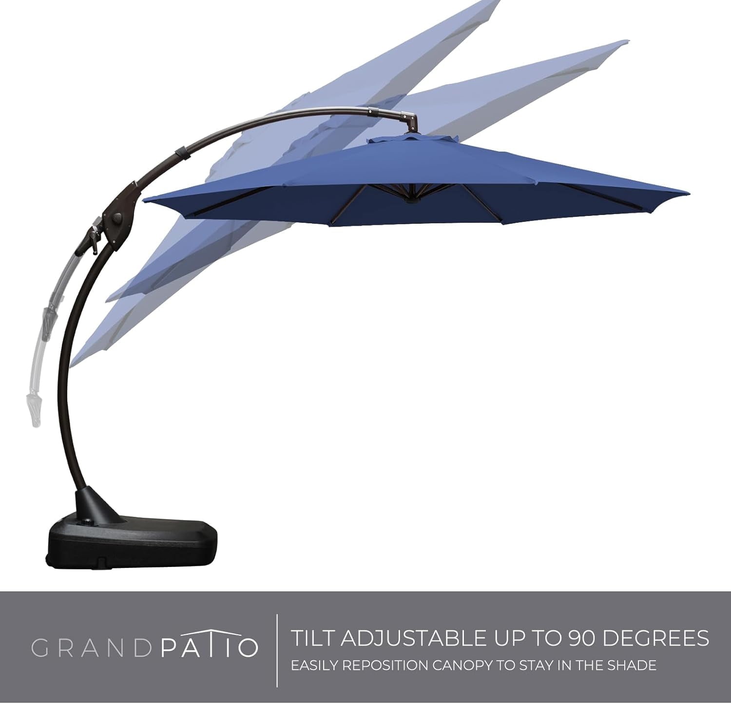 GRANDPATIO 12 Ft Outdoor Umbrella with Base, Large Aluminum Cantilever Offset Umbrella for Patio Pool, Black & White