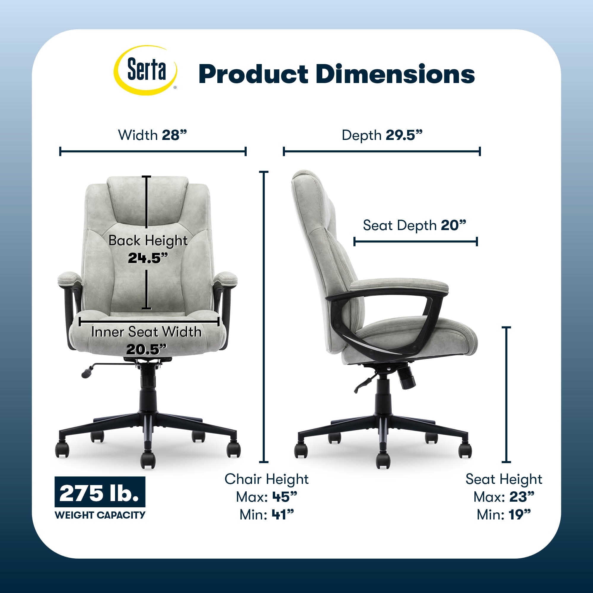 Serta Comfort Eco Office Ergonomic Computer Chair Lumber Support Black
