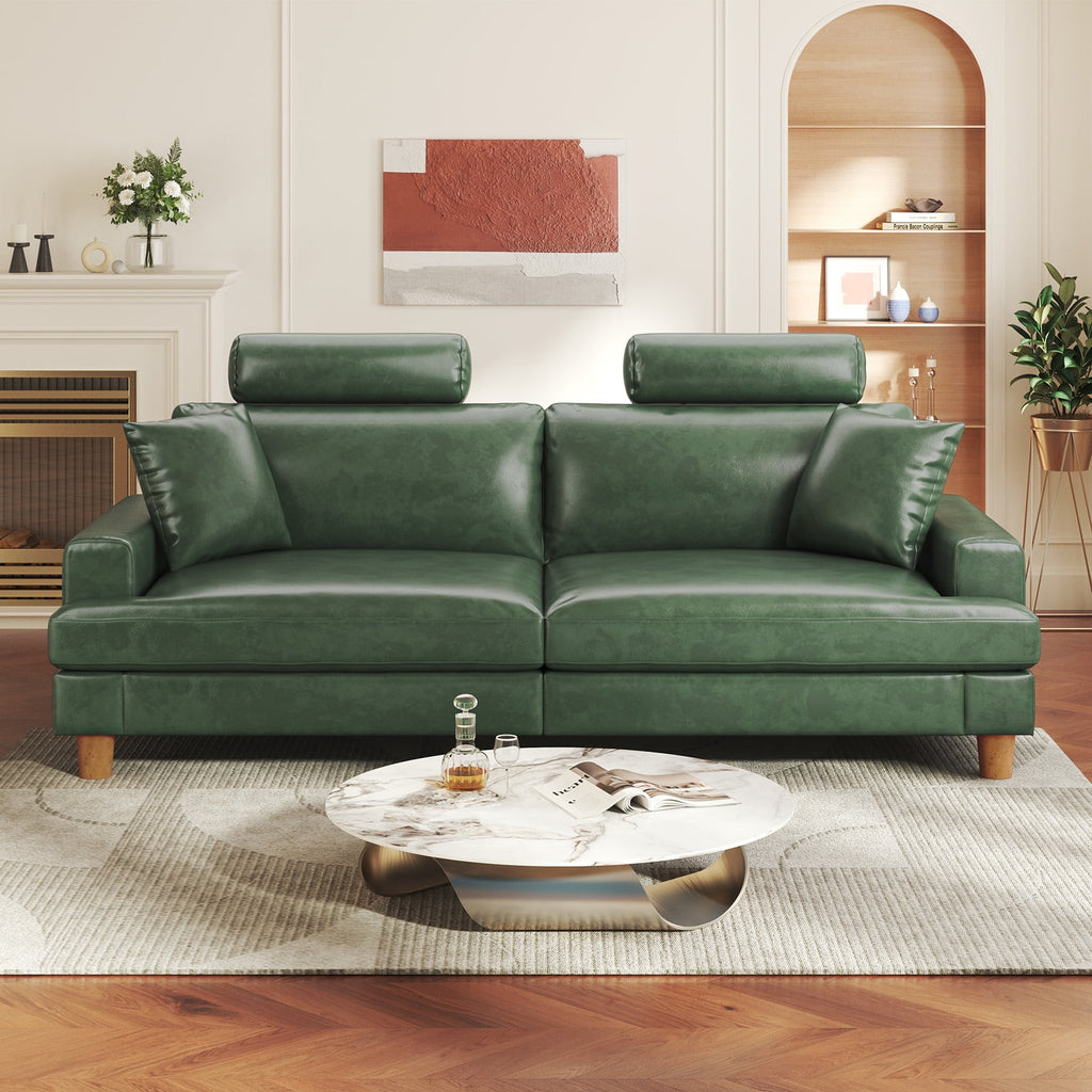 87 Sofa Premium PU Leather Couch with Headrest, Comfy 27 Extra Deep Seat 3 Seater Sofa for Living Room, Includes 2 Pillows, Black