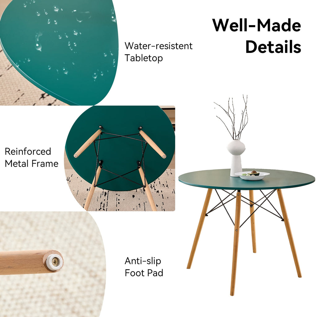 5-Piece 35.5'' Round Dining Table Set for 4, Kitchen Table Chair Set of 4, Mid-Century Modern Dinette Dining Room Table Set Dinner Table for 4 W/Solid Wood Legs, White