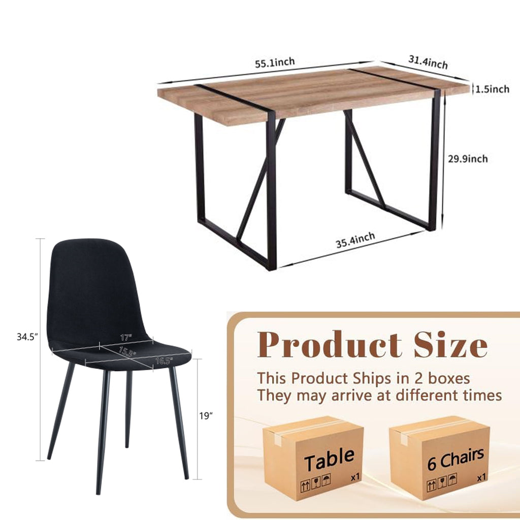JUFU 55 Dining Table Set for 4, Modern Table and Chairs Set of 4, 5 Piece Dining Table Set Include Wooden Kitchen Table and 4 Faux Leather Chairs Ideal for Kitchen Dining Room Easy to Assemble