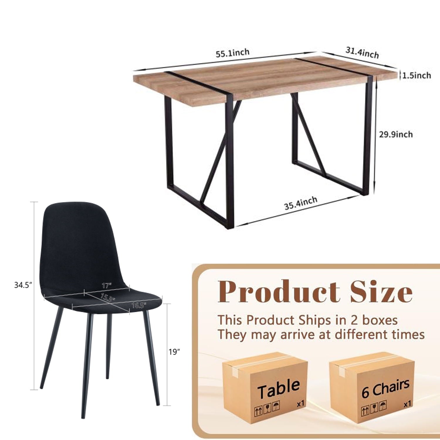 JUFU 55 Dining Table Set for 4, Modern Table and Chairs Set of 4, 5 Piece Dining Table Set Include Wooden Kitchen Table and 4 Faux Leather Chairs Ideal for Kitchen Dining Room Easy to Assemble