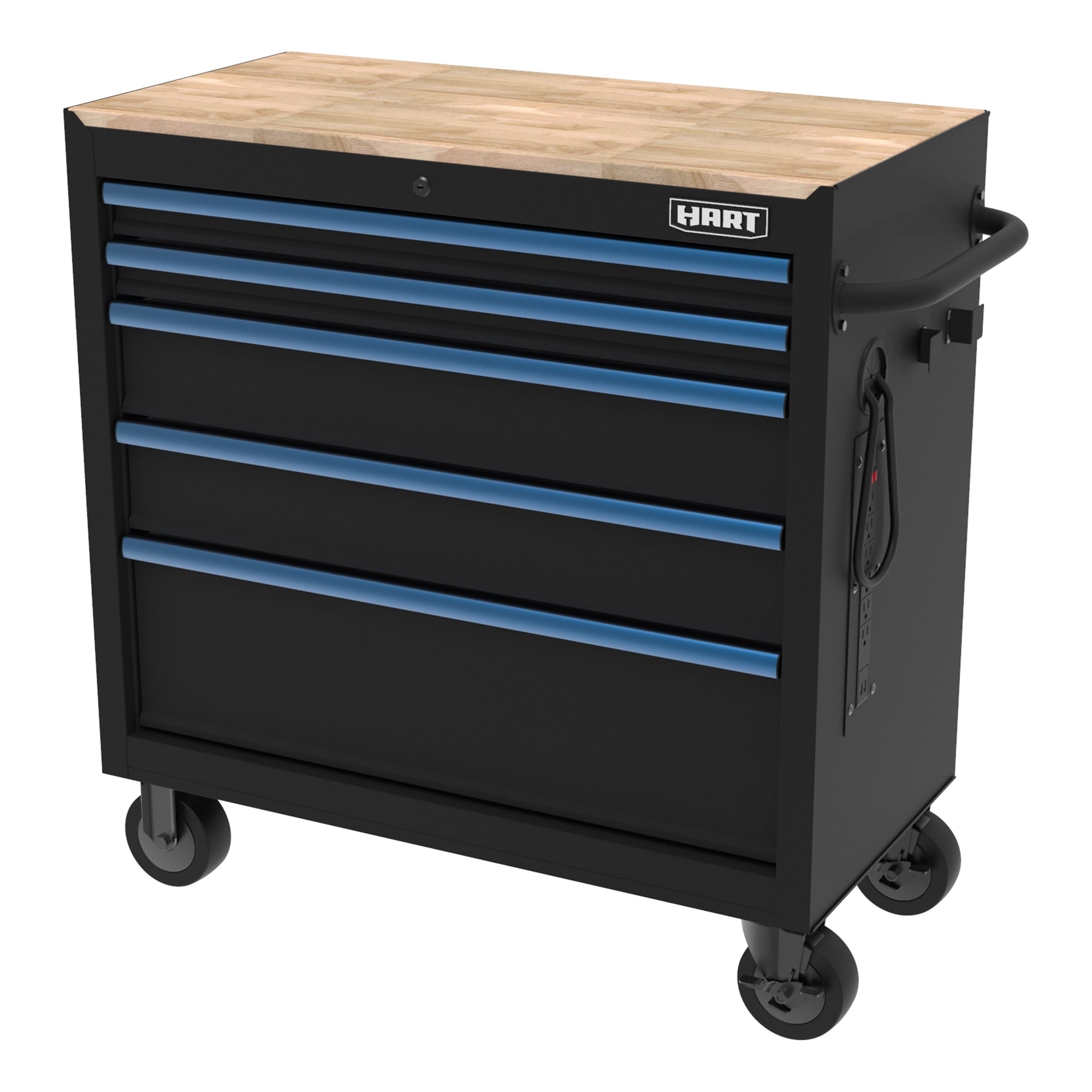 HART 36-Inch 5-Drawer Mobile Tool Chest Workbench with Wood Top, Rolling Garage Storage