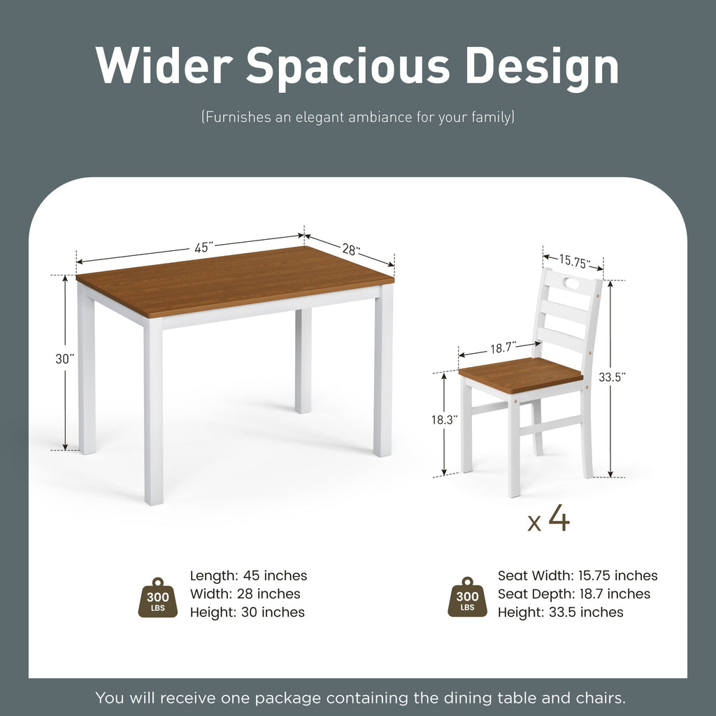Alpha Joy Farmhouse Dining Table Set for 4 Solid Wood Kitchen Chairs and Table Set, Walnut & White