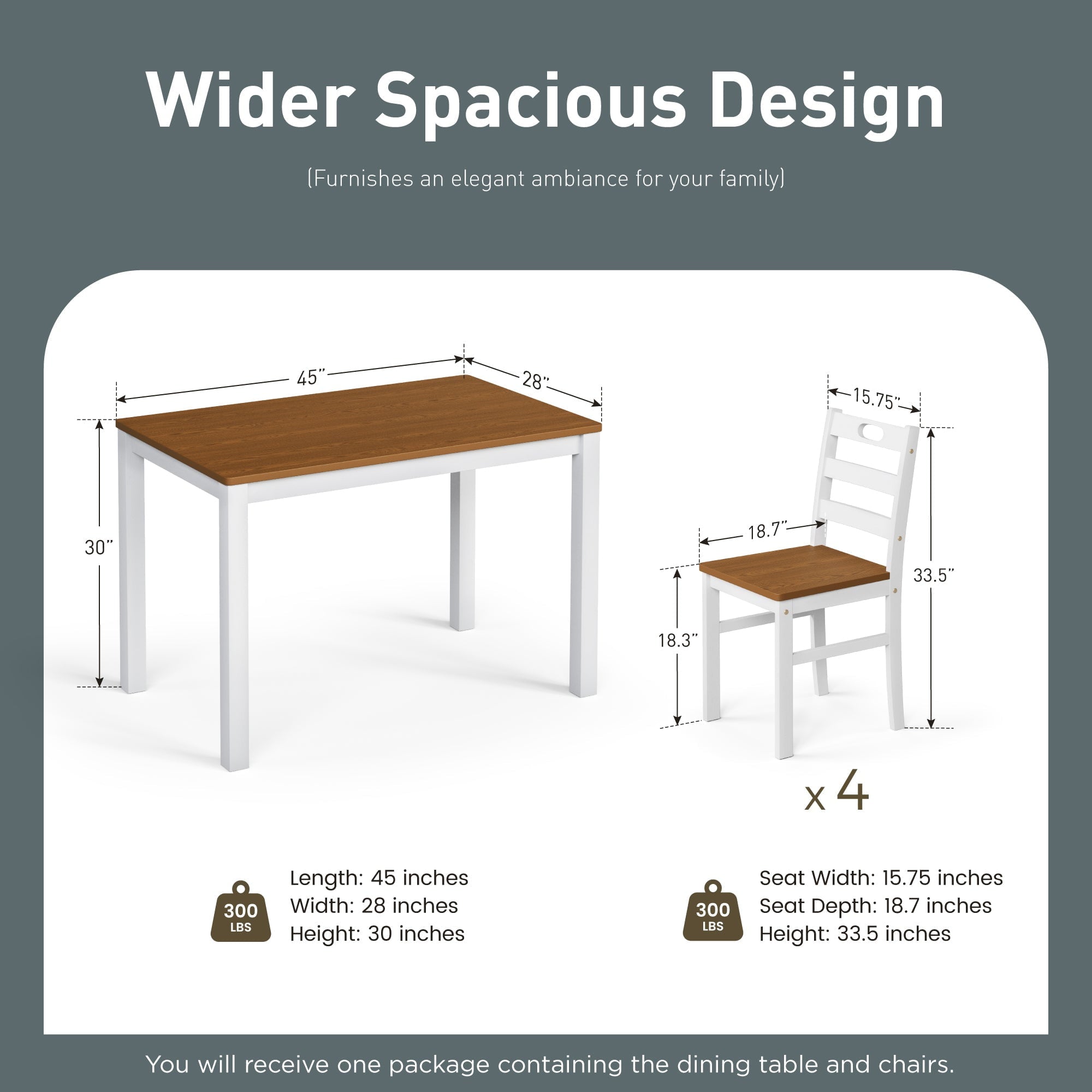 Alpha Joy Farmhouse Dining Table Set for 4 Solid Wood Kitchen Chairs and Table Set, Walnut & White