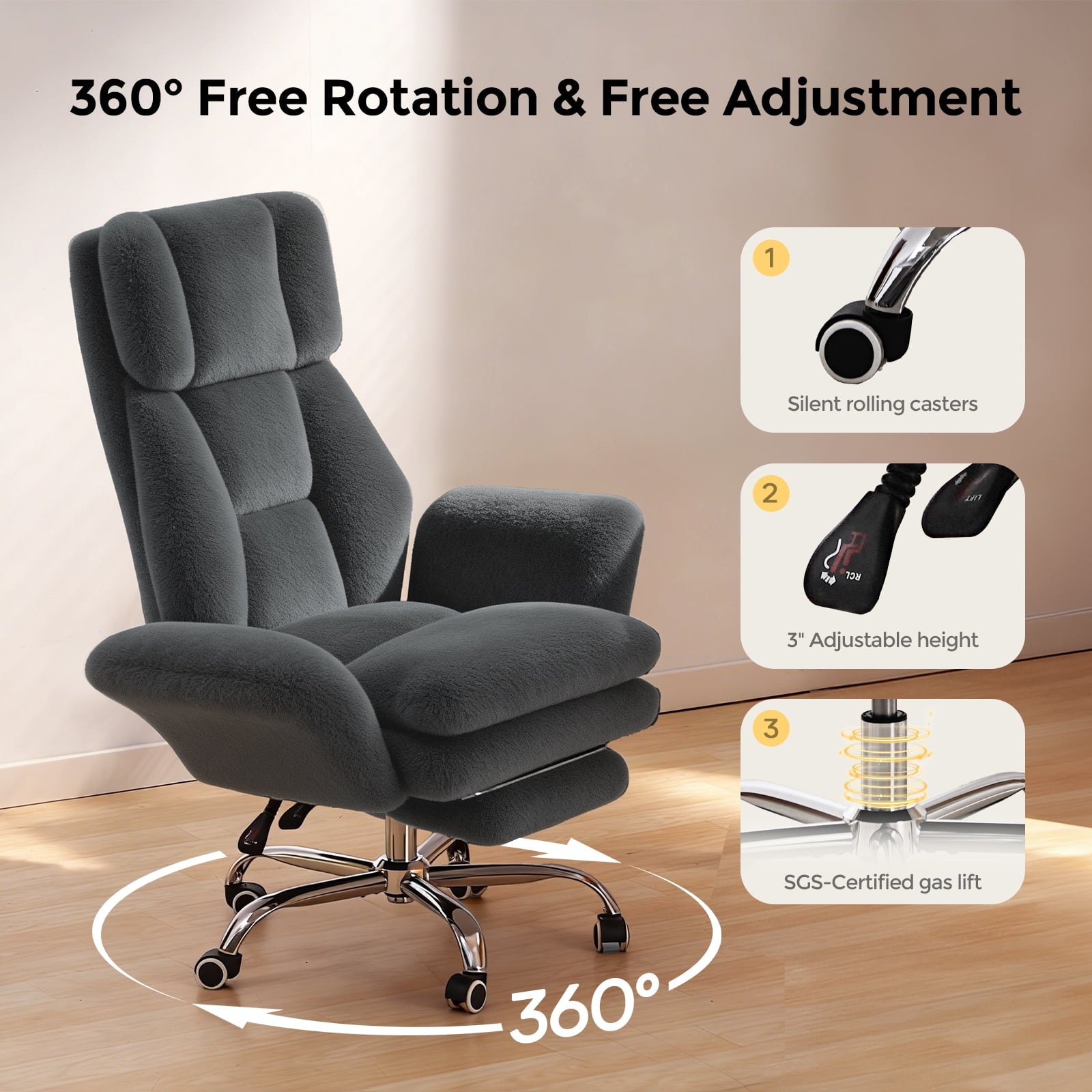 Patbrela Big and Tall Office Chair, Cloud Plush Swivel Desk Chair with 6-Level Adjustable Armrests, Home Ergonomic Executive Office Chair for Work, Gaming, Beige