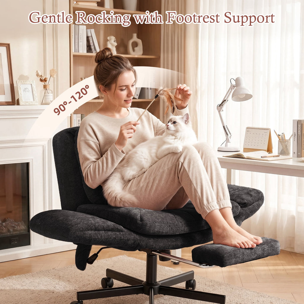 Hforesty Cross Legged Office Chair, Inflatable Flip-up Back & Wide Seat, 5-Position Armrests & Footrest, Ergonomic Task Chair for Home Office, Gray