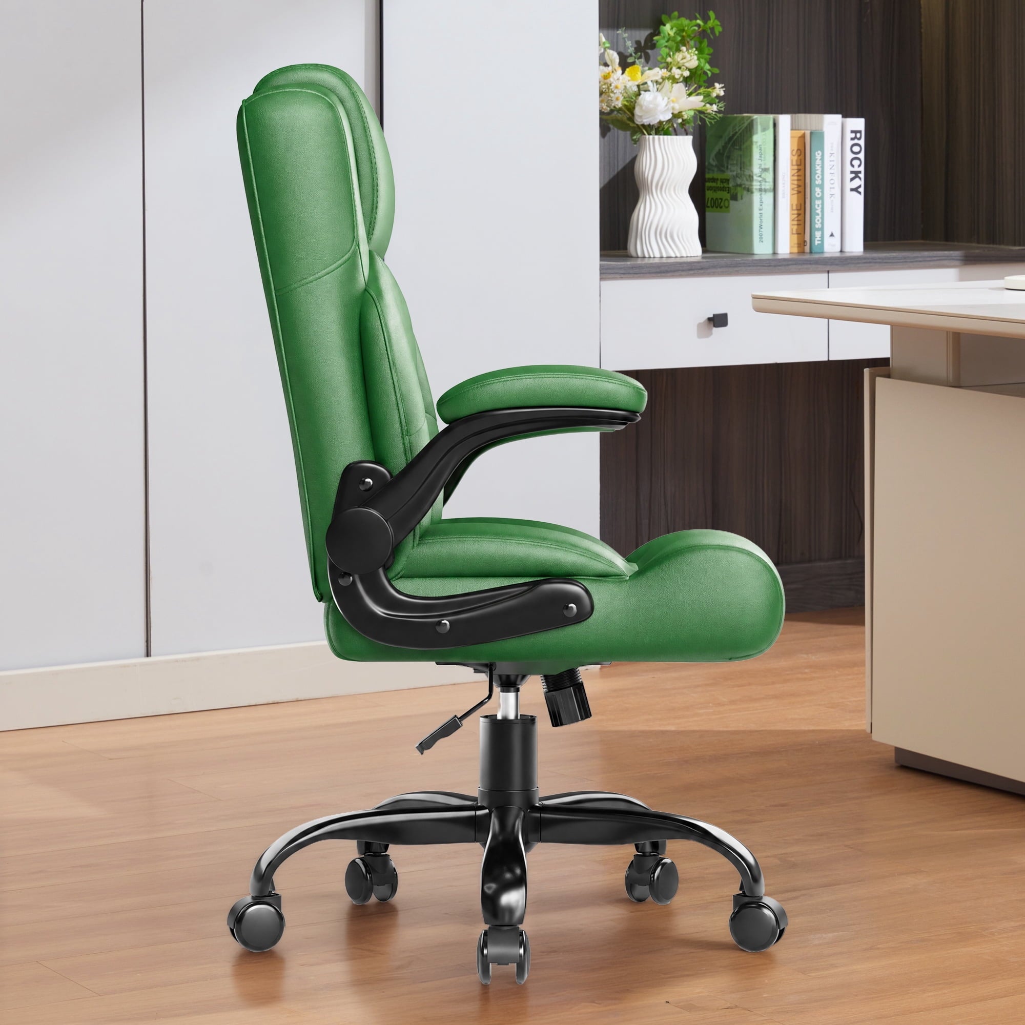 JONPONY Leather Office Chair, Big and Tall 500lbs Ergonomic Desk Chairs with Back Support, Executive Leather Chair with Wheels for Home Office, with Adjustable Padded Armrest & Lumbar Support , Black