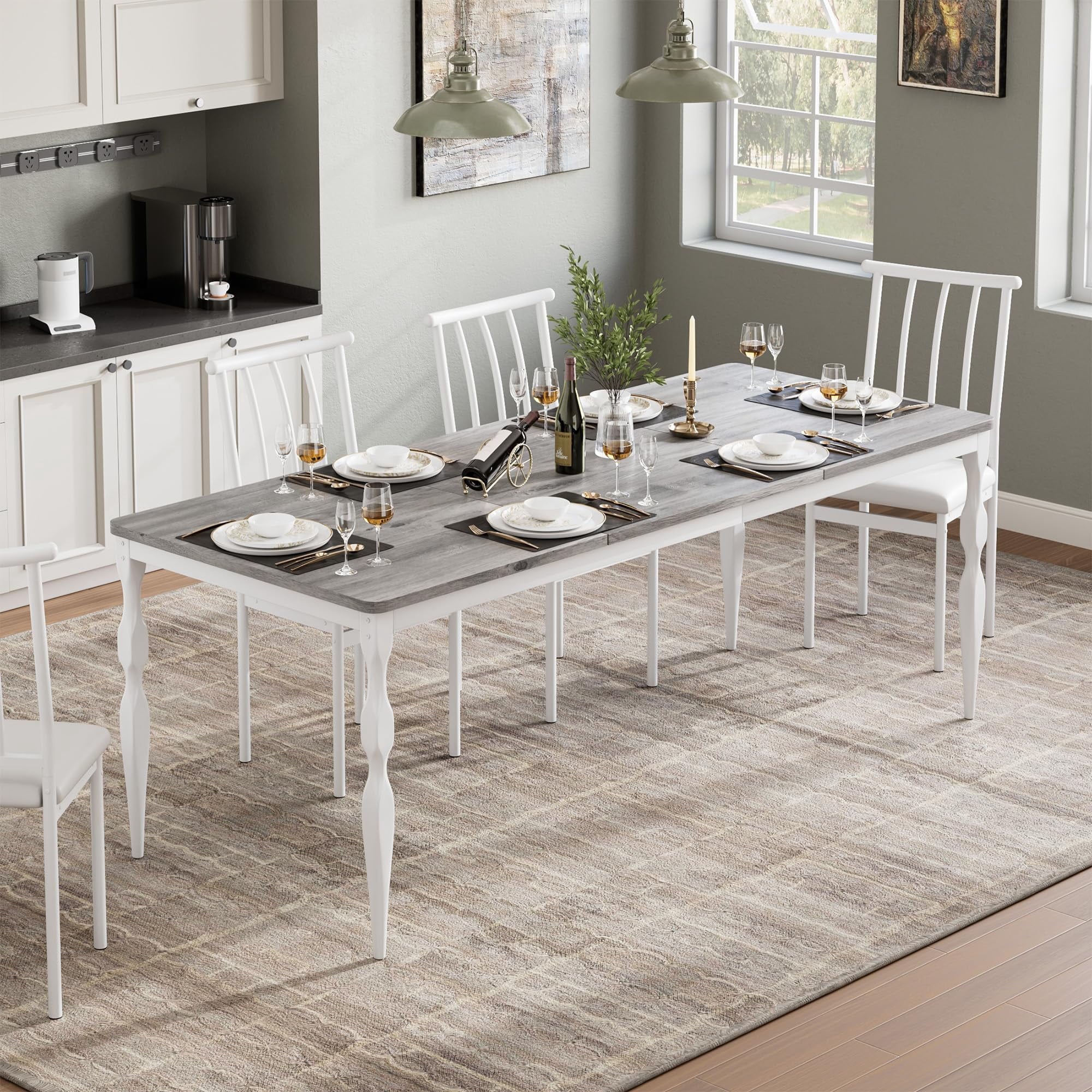 M optimized 78-inch Farmhouse Dining Table for 8, Rustic Rectangular Kitchen Table with Large Tabletop, Long Wooden Dining Room Table with Heavy Duty Legs