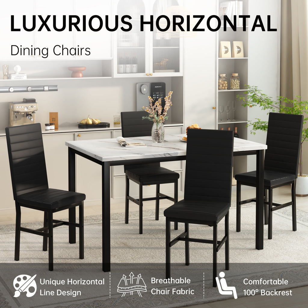 AWQM 5 Piece Dining Table Set, Faux Marble Kitchen Table and Chairs for 4, Dining Room Table Set with 4 PU Leather Chairs, White