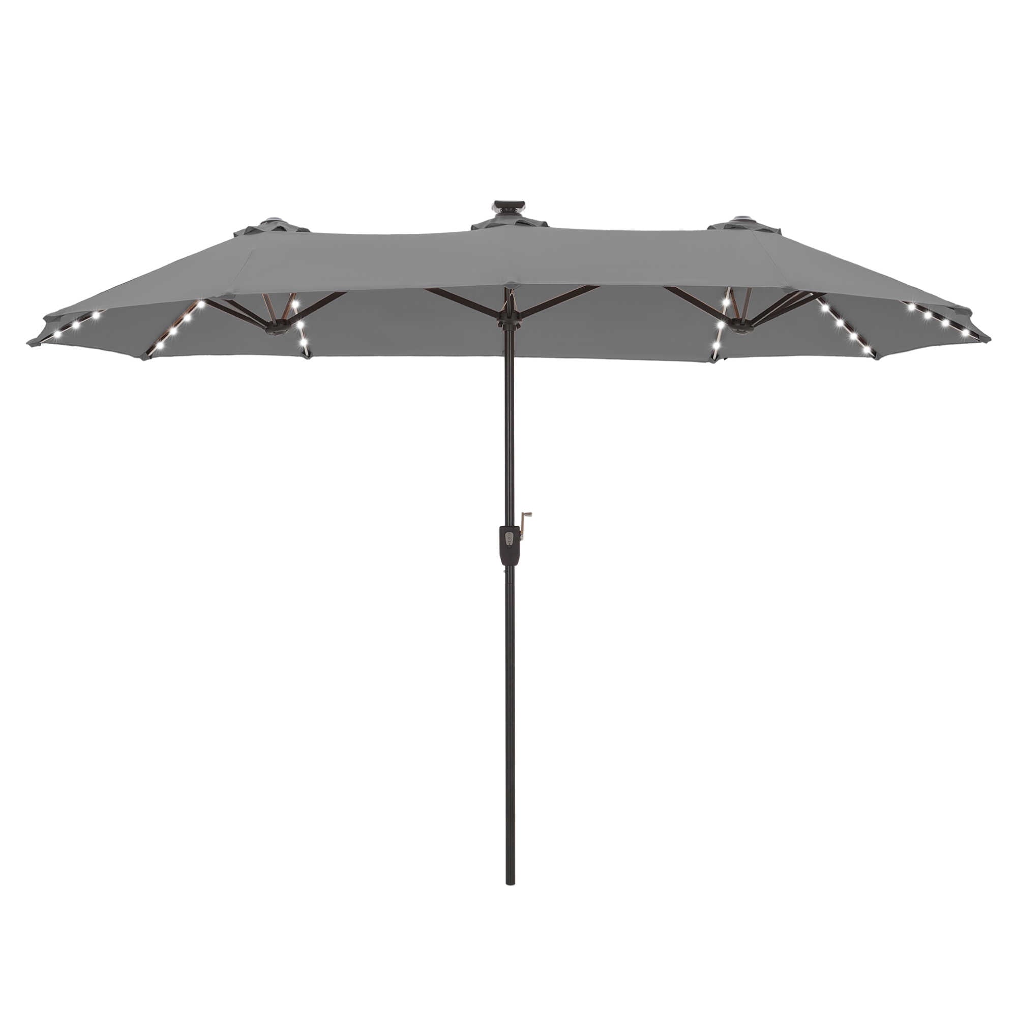 SUMMIT LIVING 13ft Large Patio Umbrella with Multi-Color LED Solar Lights Double-Sided Rectangular Outdoor Table Umbrella – Beige