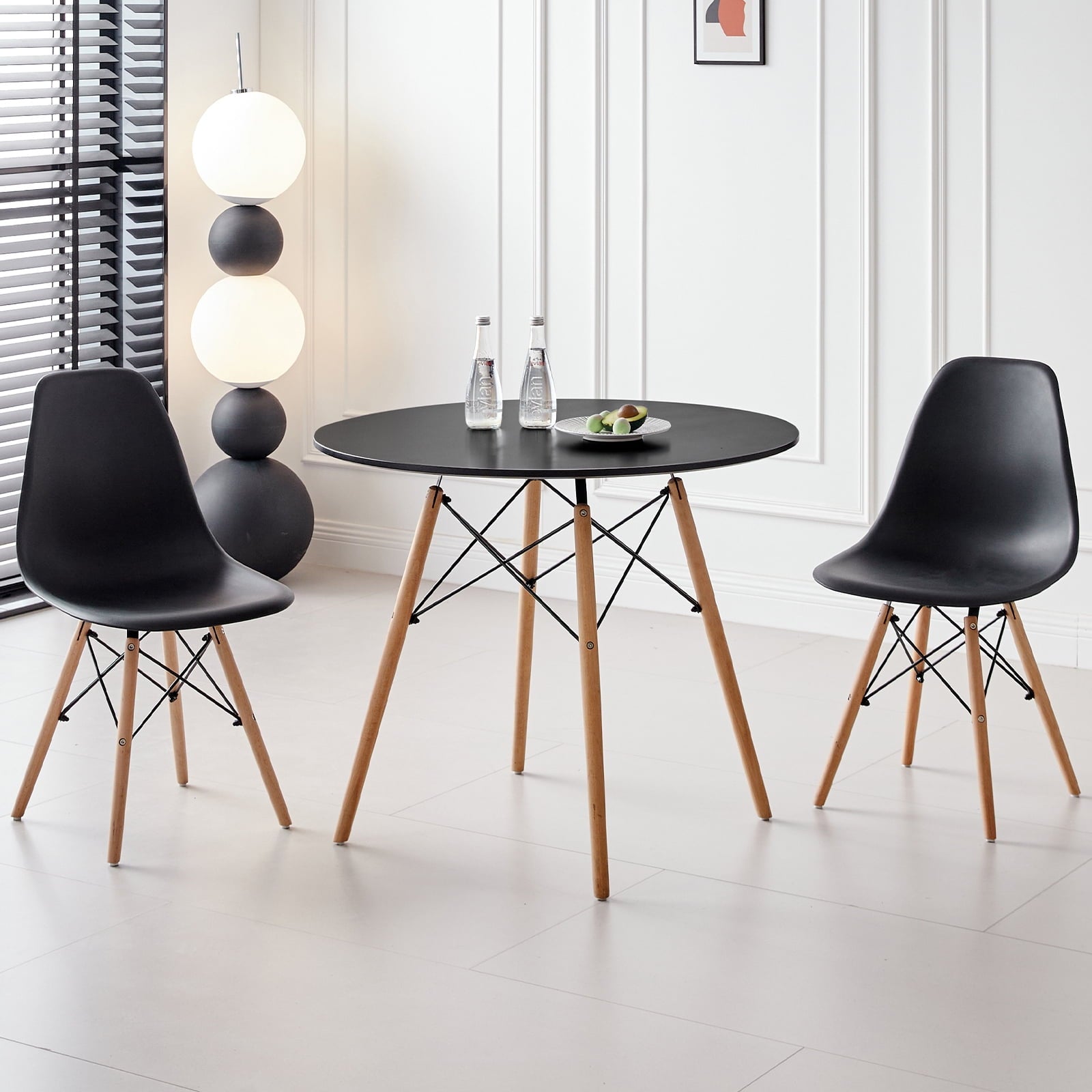 5-Piece 35.5'' Round Dining Table Set for 4, Kitchen Table Chair Set of 4, Mid-Century Modern Dinette Dining Room Table Set Dinner Table for 4 W/Solid Wood Legs, White