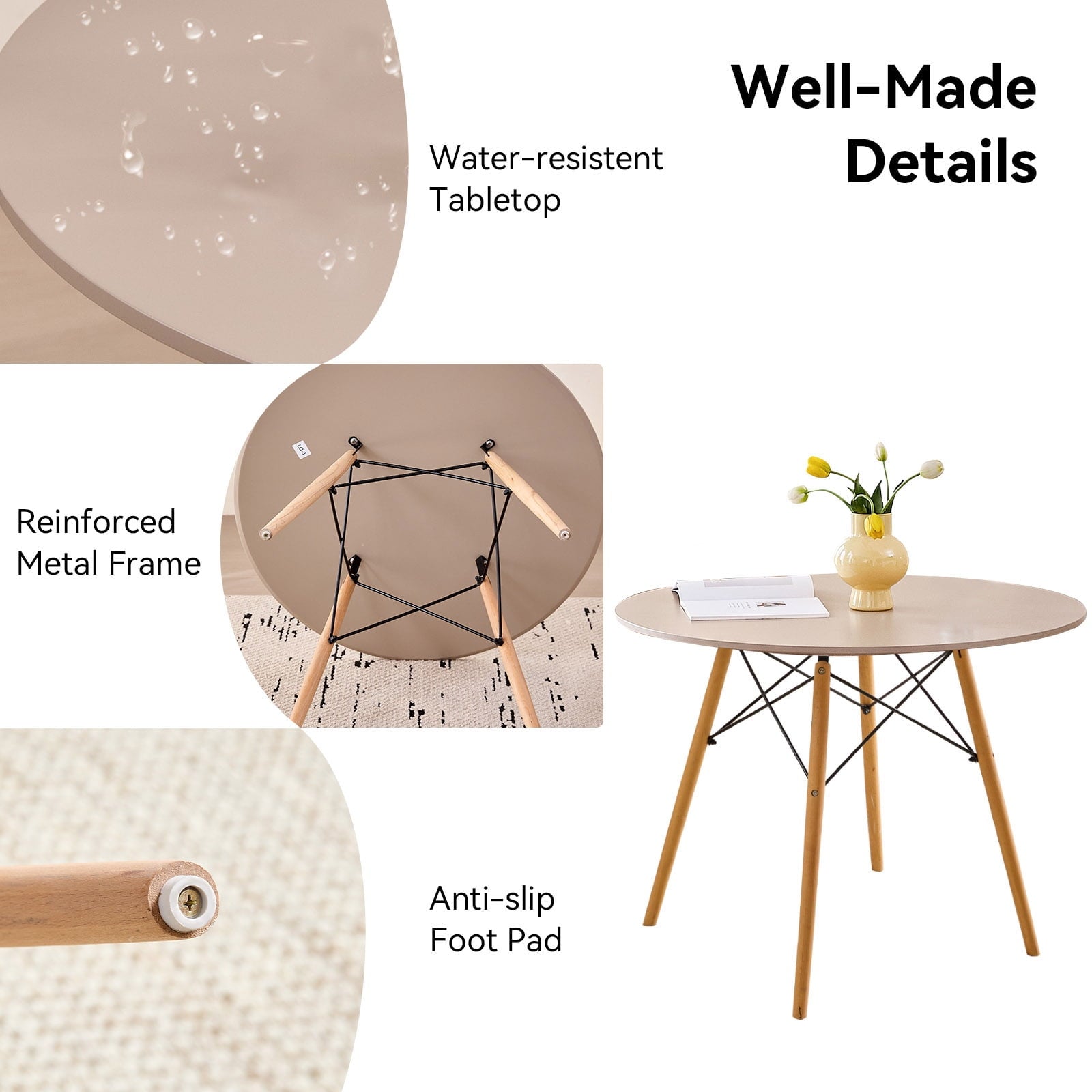 5-Piece 35.5'' Round Dining Table Set for 4, Kitchen Table Chair Set of 4, Mid-Century Modern Dinette Dining Room Table Set Dinner Table for 4 W/Solid Wood Legs, White
