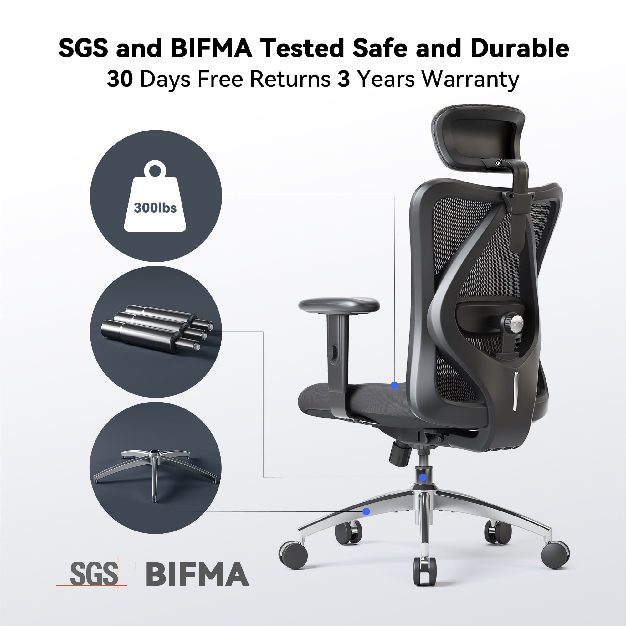 Sihoo M18 Mesh Ergonomic Office Chair with Adjustable Lumbar Support, High Back, Black
