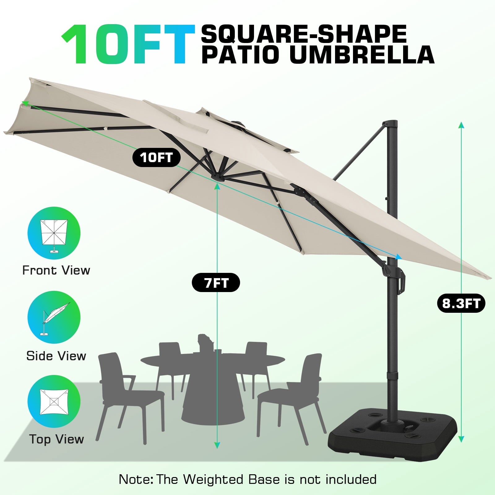 COBIZI 10x10 Offset Hanging Market Patio Umbrella with Easy Tilt Adjustment, Double Roof Cantilever Umbrella Aluminum Umbrella with 360-degree Rotation for Garden Deck Pool Patio, Gray