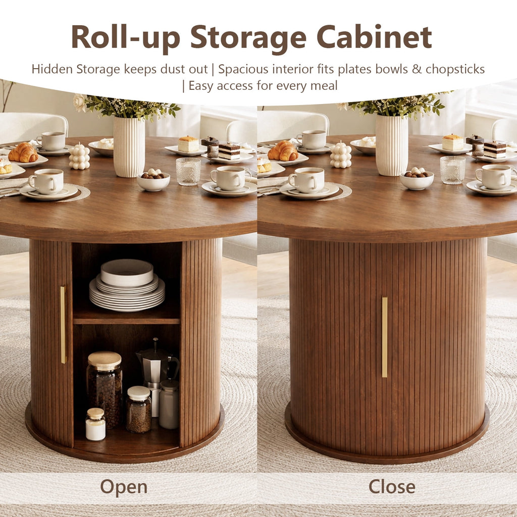 Ktaxon Mid-Century Round Dining Table for 4, 47 Modern Dining Room Table with 2-Tier Storage for Kitchen, Dining Room, Home, Oak
