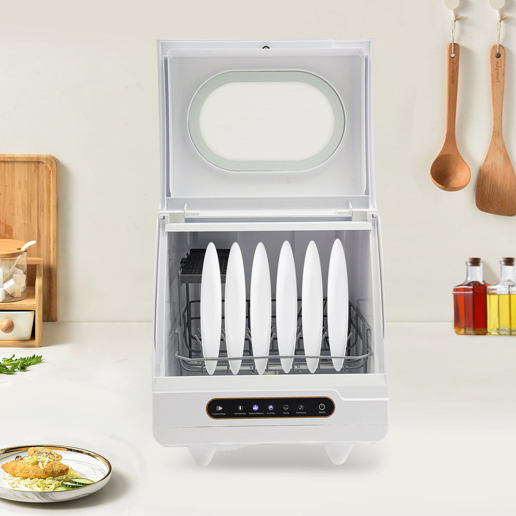 Compact Countertop Dishwasher with 5 Wash Programs, 360° Spray Arms, and Quick Installation – Ideal for Small Apartments, Dorms, and RVs