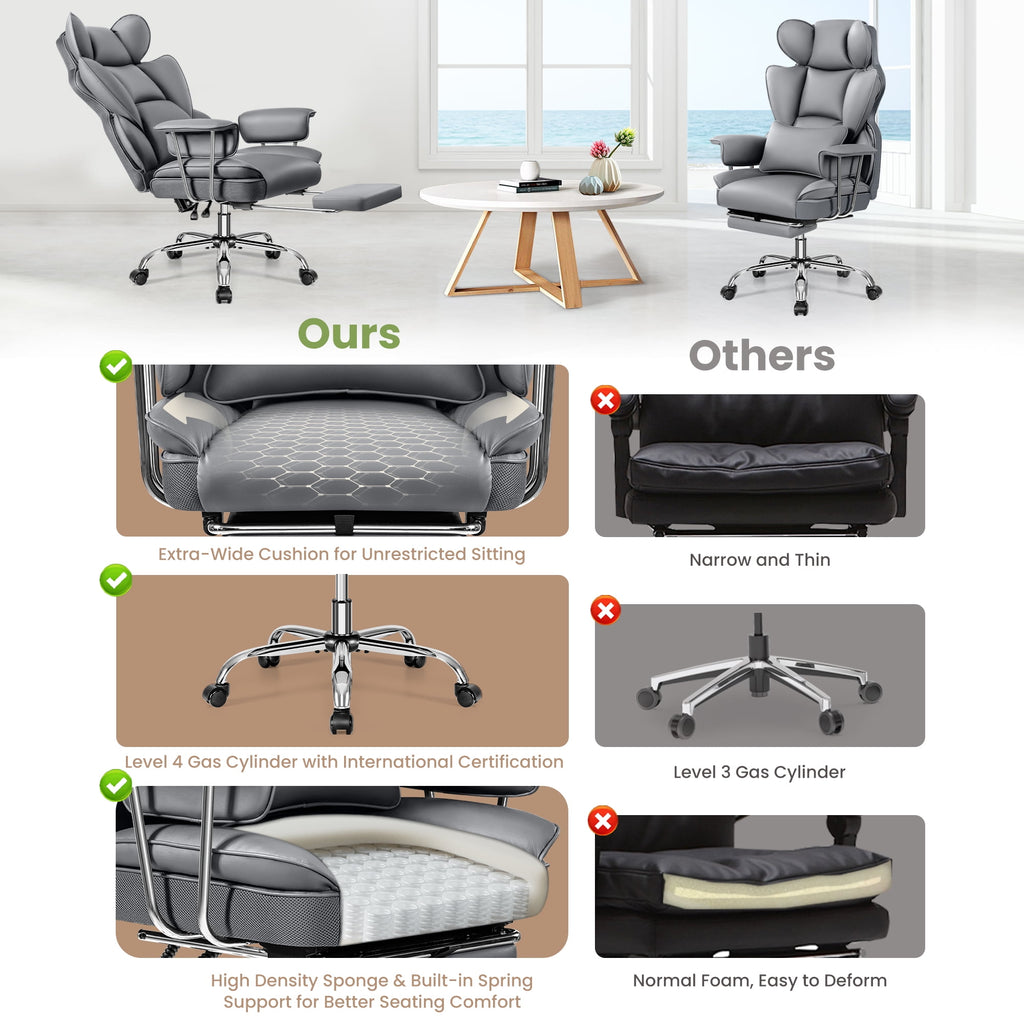 ATHOPE Executive Leather Office Chair 500lbs, Big and Tall Desk Chair with Footrest, High Back Ergonomic Reclining Computer Chair, High-Density Foam, Heavy Duty Swivel Rolling Chair, Black