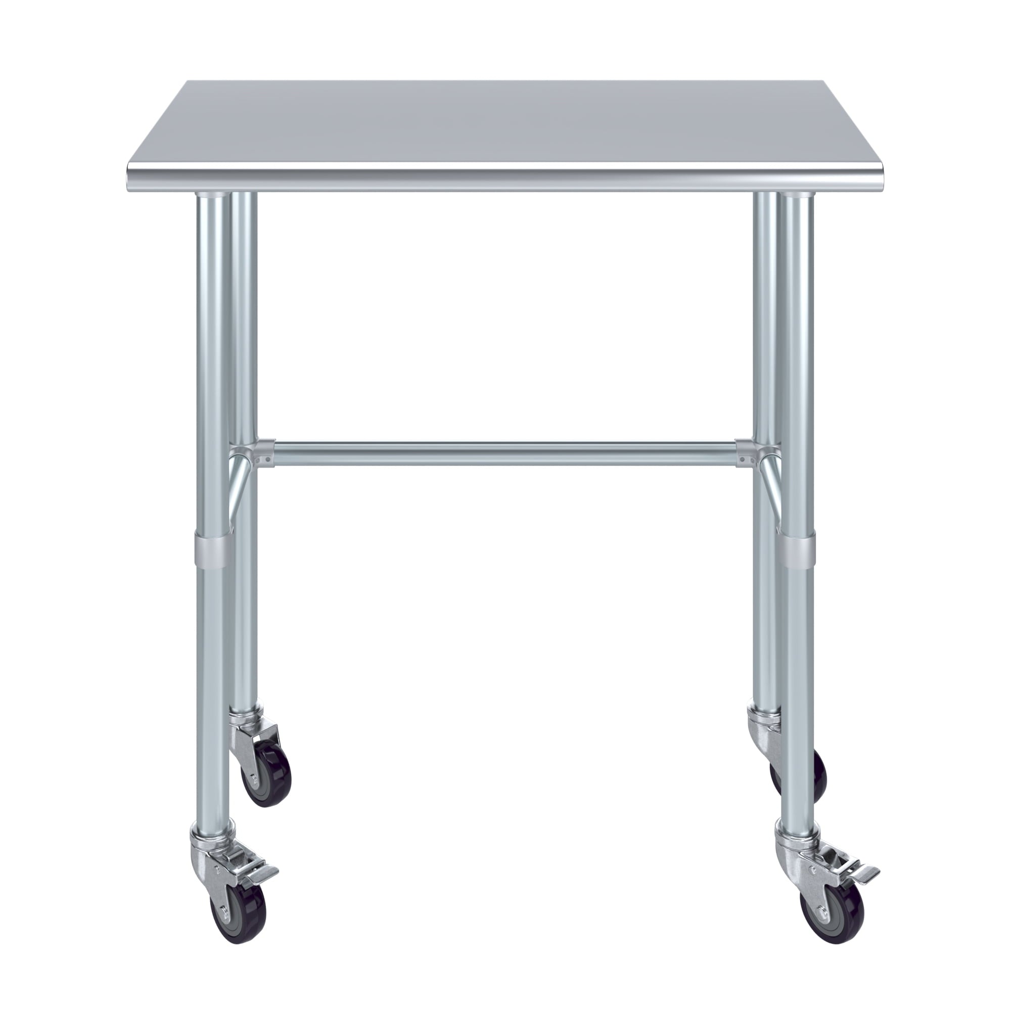 AmGood 36 Long x 30 Deep Stainless-Steel Work Table with Open Base and Wheels, Mobile Metal Table