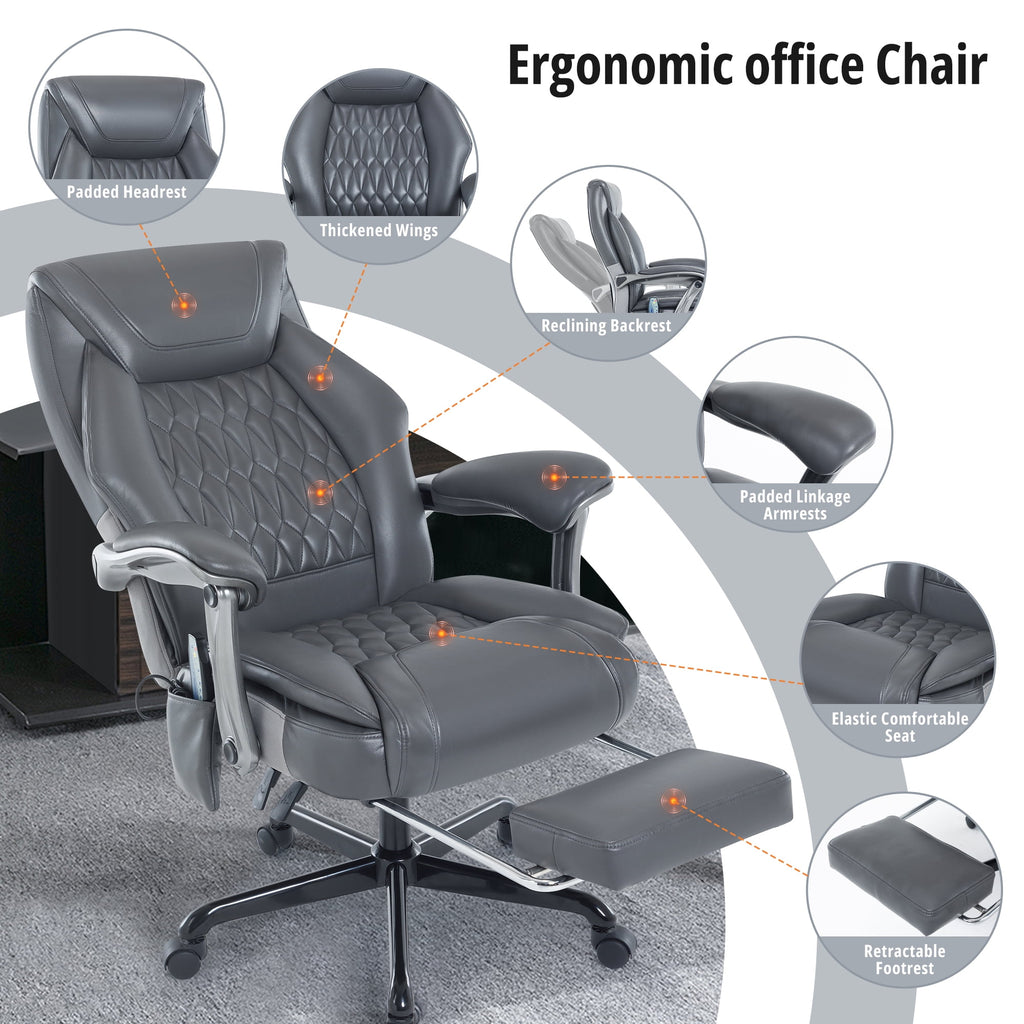 Heated Massage Office Chair with 6 Points Vibration, Reclining Ergonomic Desk Chair with Footrest for Extra Comfort, PU Leather High Back Executive Computer Chair, Thick Padded Massage Chair