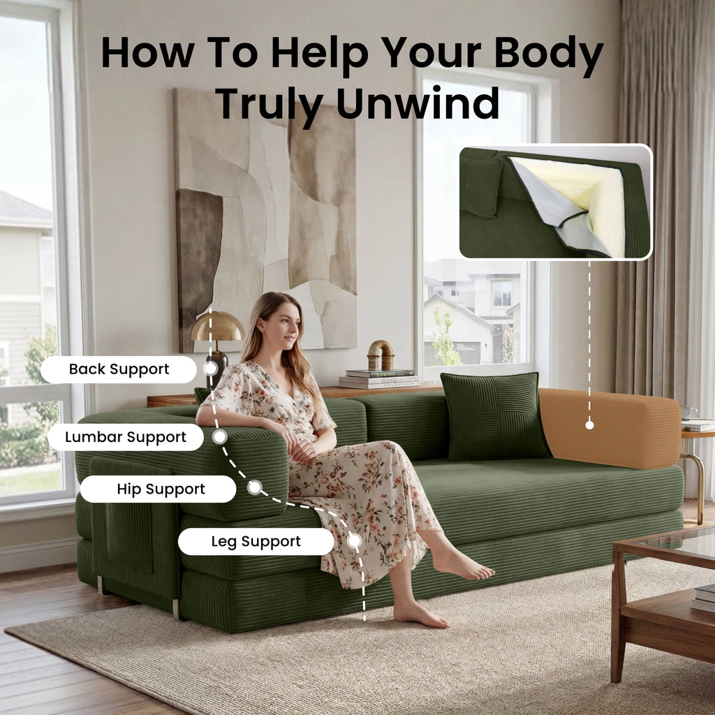 BELHOME 5-in-1 Convertible Sofa Bed, 78.8 Sleeper Sofa Boneless Couch with Side Pockets, Folding Floor Sofa Compression Sofa for Living Rooms No Assembly Required