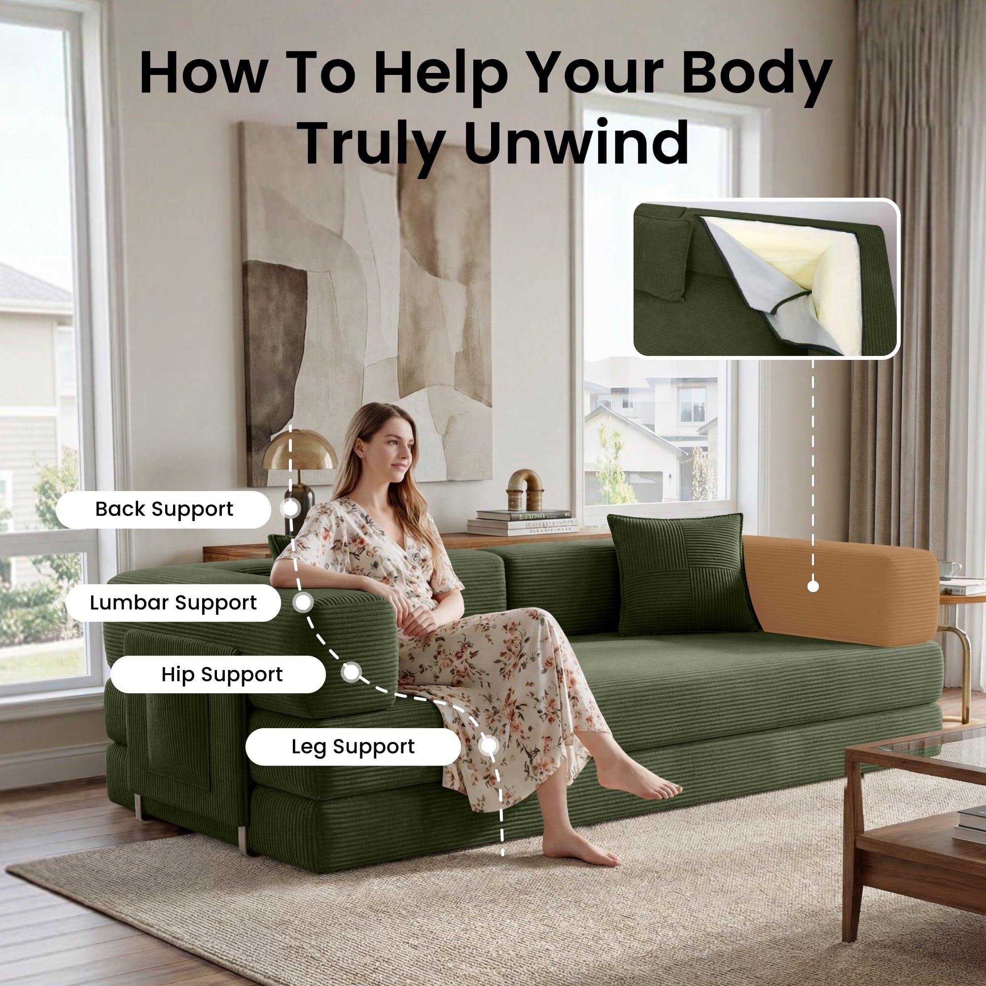 BELHOME 5-in-1 Convertible Sofa Bed, 78.8 Sleeper Sofa Boneless Couch with Side Pockets, Folding Floor Sofa Compression Sofa for Living Rooms No Assembly Required