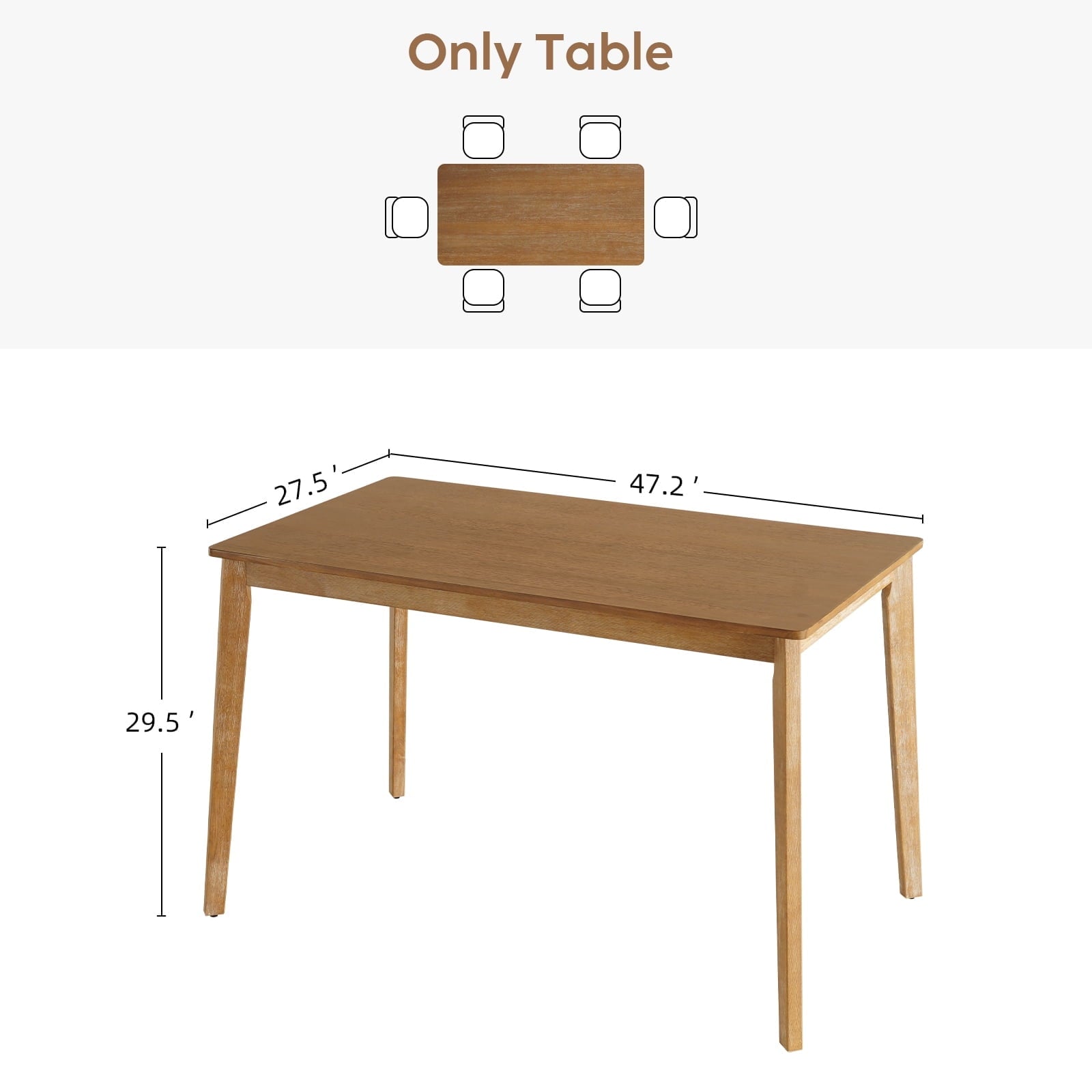 Kithkasa 47 Dining Table for 6 People,Wooden Farmhouse Kitchen Table for Kitchen, Living Room,Dining Room,Natural