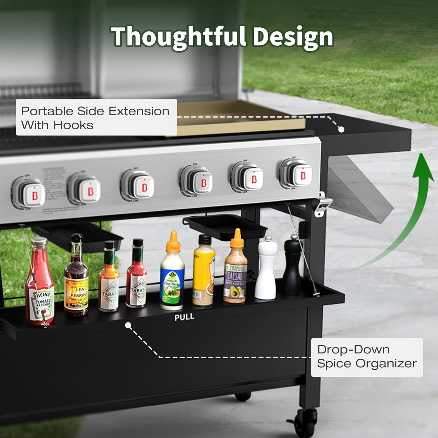Brand Man Propane 6-Burner Combo Gas Grill with Flat Top Griddle, Heavy Duty 2-in-1 BBQ with Stainless Steel Lids for Outdoor Barbecue