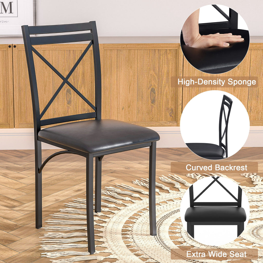 VECELO 5-Piece Dining Table Set, Modern Faux Marble Table and 4 Upholstered Chairs Set for 4, Round Dining Room Table Set for Small Space, Breakfast Nook, Apartment, Black