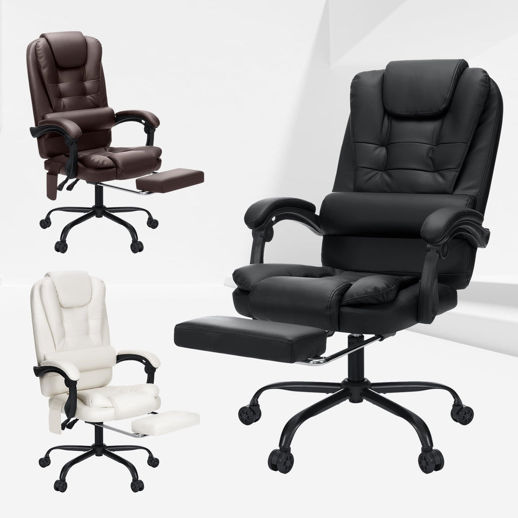 Hoffree Executive Office Chair Massage and Footrest Ergonomic Computer Desk Chair Reclining High Back Leather Office Chair Lumbar Back Support Swivel Rolling for Home Office Black