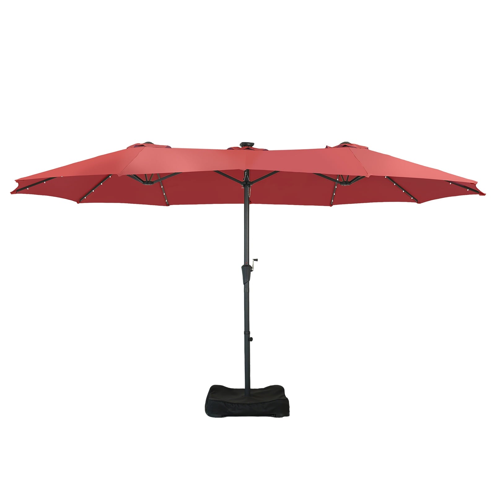 Ainfox 15ft Large Patio Umbrella with Solar Lights, Double-Sided Outdoor Rectangle Table Umbrellas with Sand Bag Base，Beige