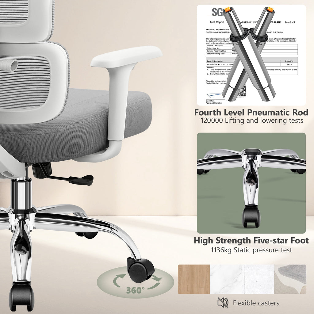 COOLHUT Ergonomic Mesh Office Chair with Footrest, Big and Tall Computer Desk Chair with Adjustable Lumbar Support, Headrest and Armrest, High Back Home Office Chair for Workspace, 300LBS, Black
