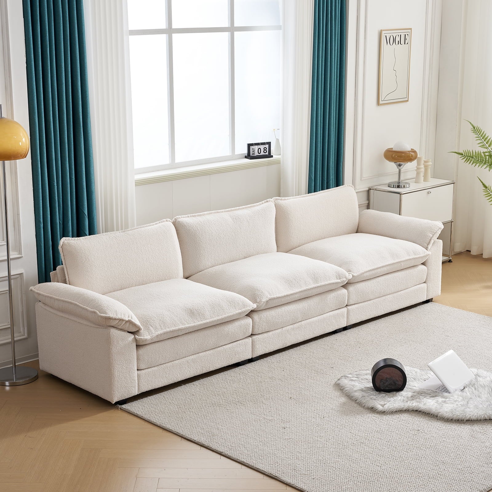 Ktaxon Sectional Sofa L Shaped Couch with Chaise Living Room Sleeper Set, 2 Seats with Chenille and Double Layer Cushions 86 W Beige