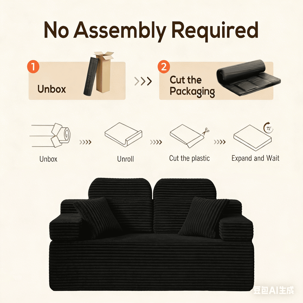 71 High Backrest Sofa for Small Spaces, Compressed Corduroy Couch with Deep Seating for Living Room, Bedroom, Dark Grey
