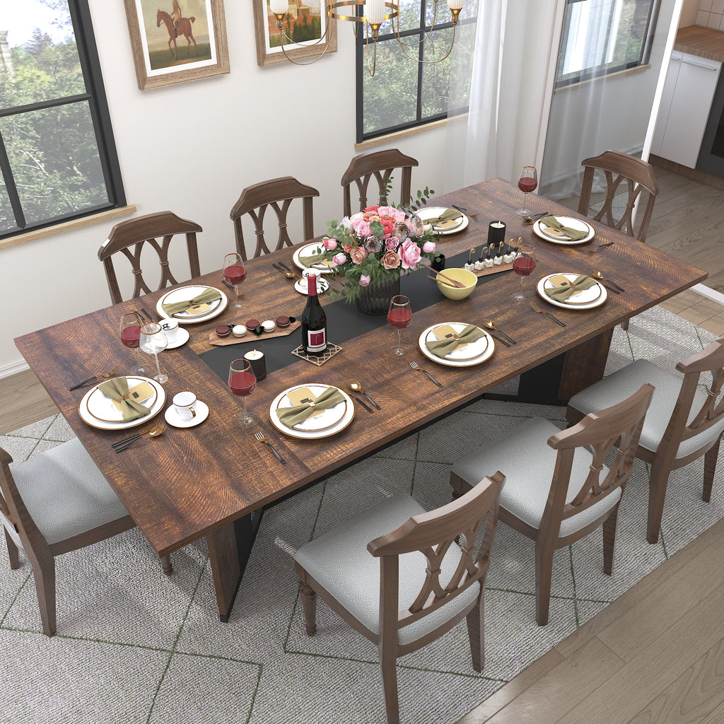 71 inch Large Rectangular Dining Table for 6-8 People, Dining Table with Marble-Color Wood Waterproof Tabletop and Adjustable Leg, 6ft Luxurious Family Dinner Table for Office Kitchen Living Room