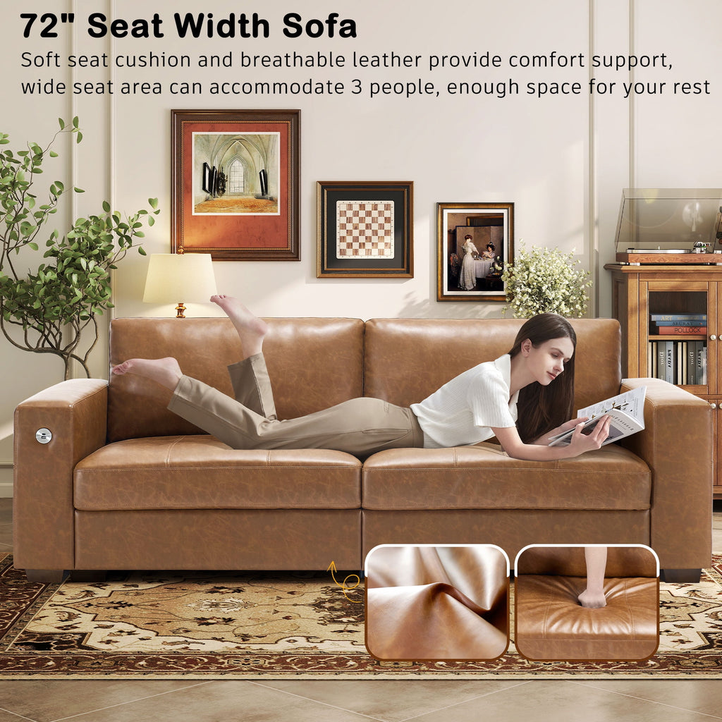 Bedluxury 89 Deep Sofa Couch with USB/Type-C Charging, Storage Pocket & Wide Armrest, Removable Cover, Seats 3 Adults, Chenille Beige