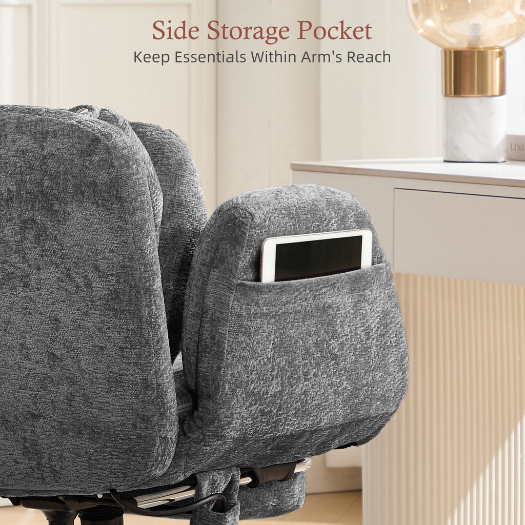 Hforesty Cross Legged Office Chair, Inflatable Flip-up Back & Wide Seat, 5-Position Armrests & Footrest, Ergonomic Task Chair for Home Office, Gray