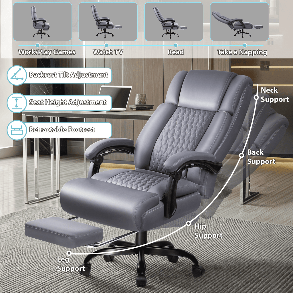 Waleaf Office Chair with Footrest,90-165°Reclining Ergonomic High Back Computer Desk Chair Lumbar Support for Home Office