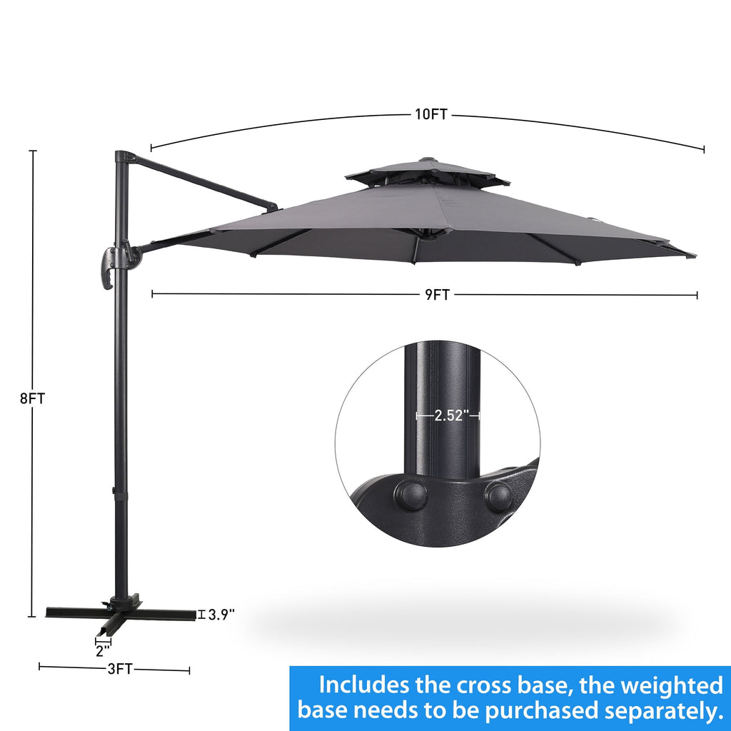 Ainfox 10ft Double Top Heavy-Duty Patio Cantilever Umbrella with lights and Cross Base, Outdoor Large Offset Hanging Aluminum Rotation Sun Shade Solar Umbrella with 360°Rotation Adjustable,Khaki
