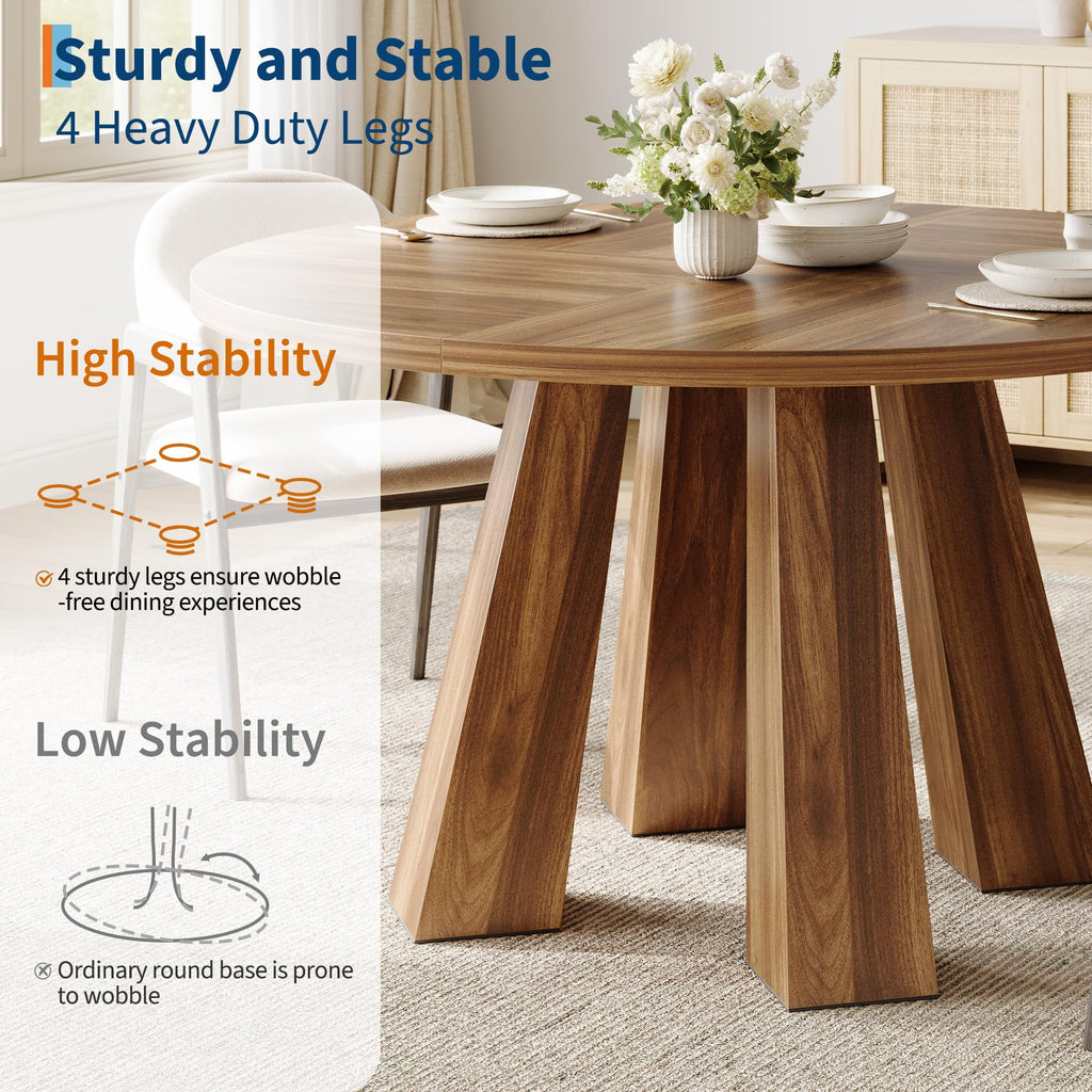 47 Round Farmhouse Dining Table for 4 | Sturdy Kitchen Table & Breakfast Nook Centerpiece Space-Saving Design for Dining Room (Table Only)