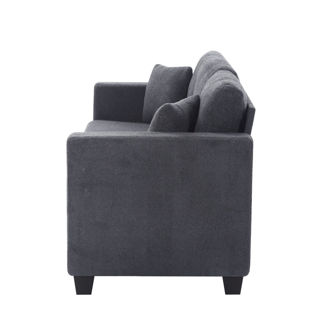 Gewnee 86.6 Modern Sofa Couch,Teddy Velvet 3 Seaters Comfy Couch with Deep Seat for Living Room,2 Pillows,Beige
