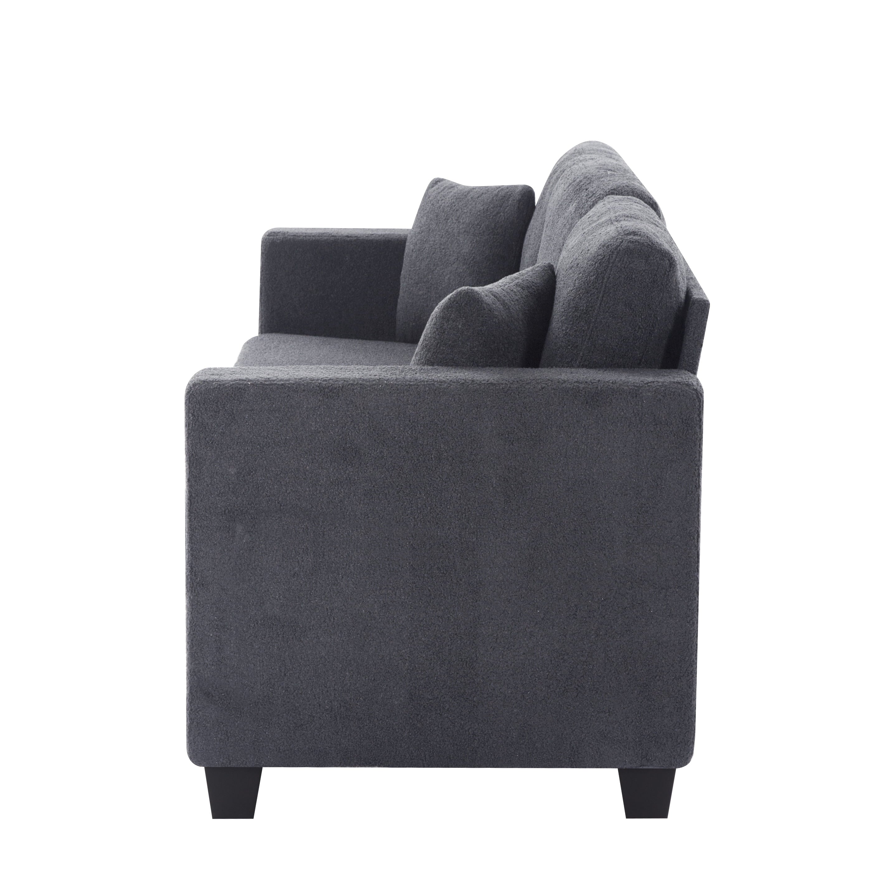 Gewnee 86.6 Modern Sofa Couch,Teddy Velvet 3 Seaters Comfy Couch with Deep Seat for Living Room,2 Pillows,Beige