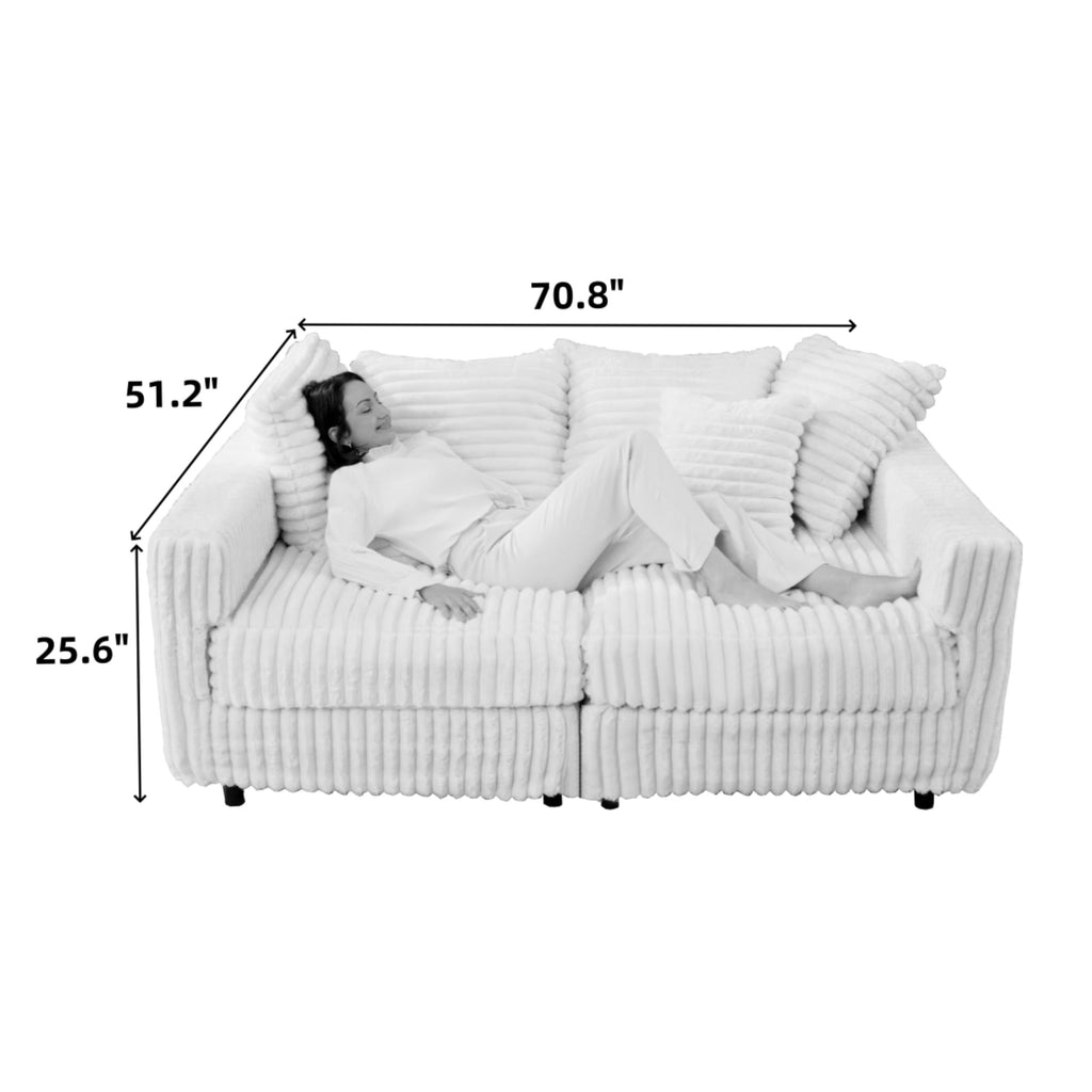 Gewnee 86.6 Modern Sofa Couch,Teddy Velvet 3 Seaters Comfy Couch with Deep Seat for Living Room,2 Pillows,Beige