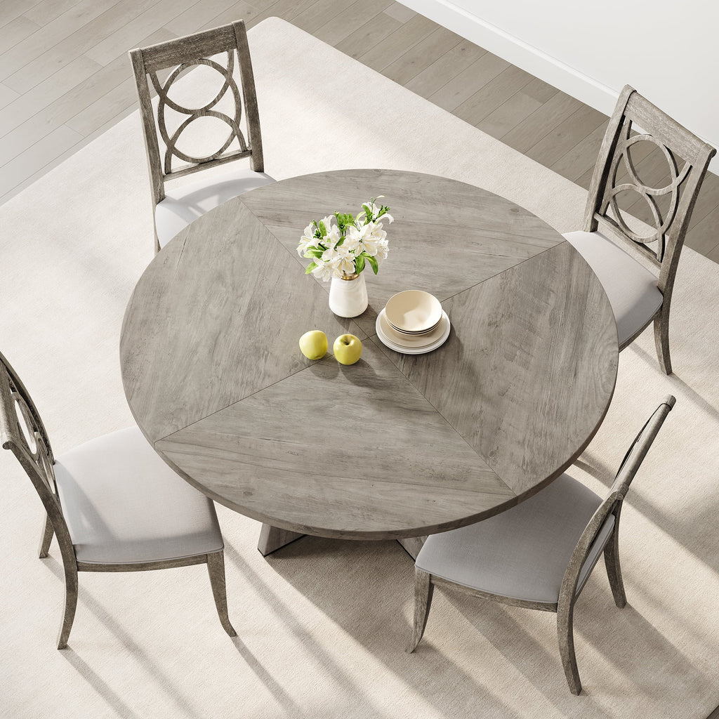 Ataucjin 47-Inch Round Large Dining Table, Wooden Kitchen Table Set for 4, Farmhouse Dinner Table with Wooden Top and Legs for Home Dining Room or Living Room - Rustic Brown(Only Table)
