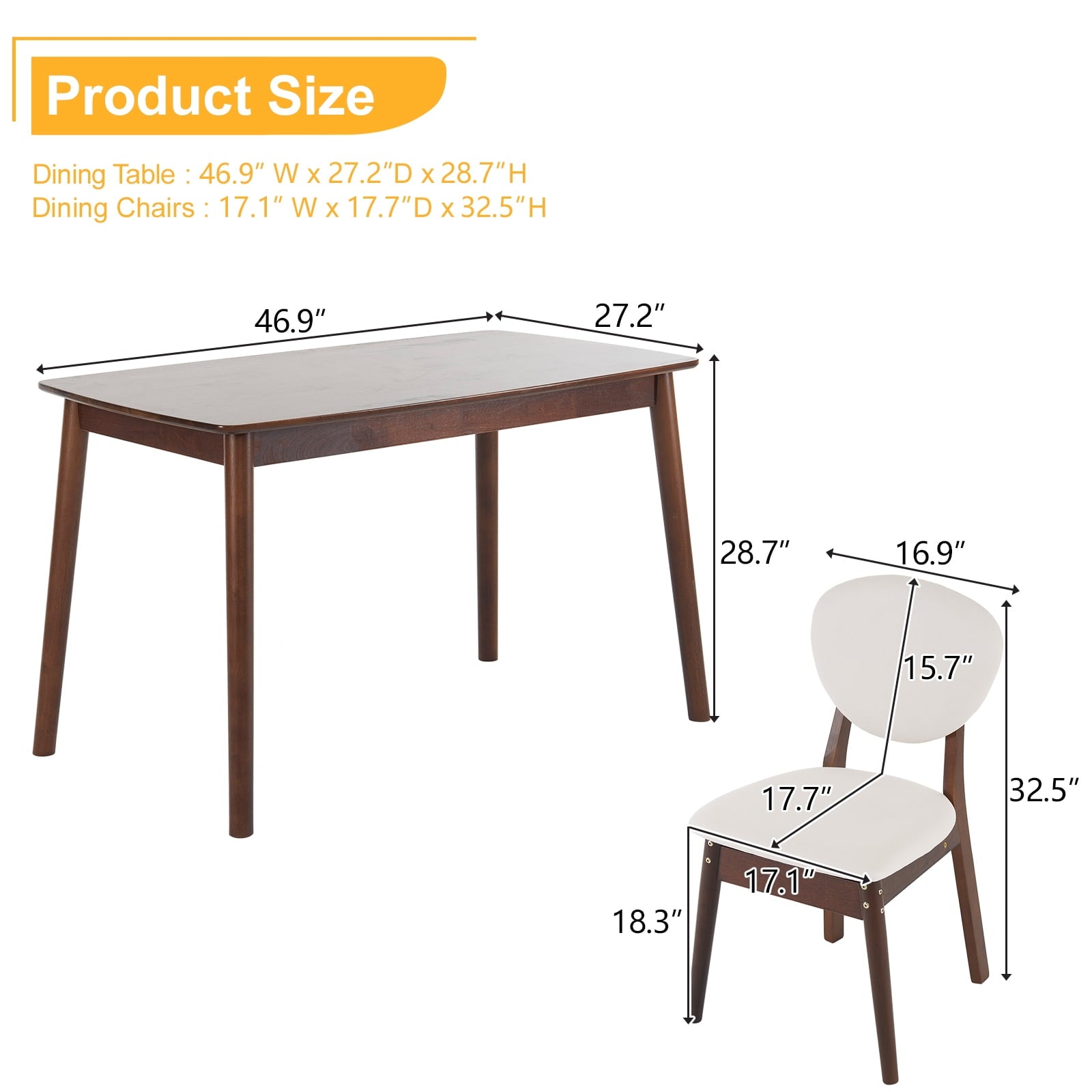 Ktaxon Dining Table Set for 4 Solid Wood Dinner Table with Padded Chairs for Home Kitchen Restaurant 47 Wood Color