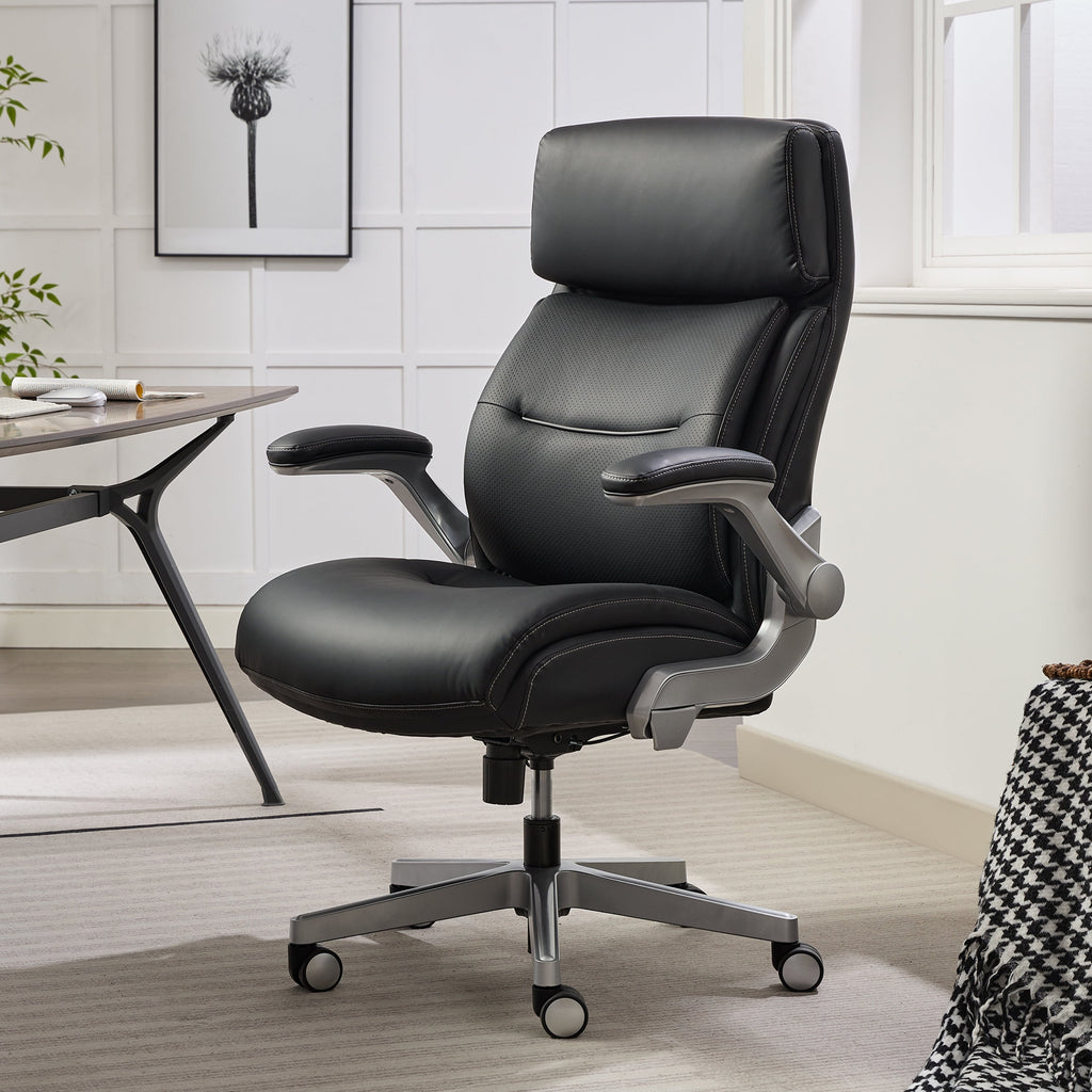Shaquille O'Neal Cenzo Ergonomic Big and Tall Office Chair ,Flip-Up Arms PureSoft Upholstery High-Back Desk Chair with 400 lb Capacity, Black