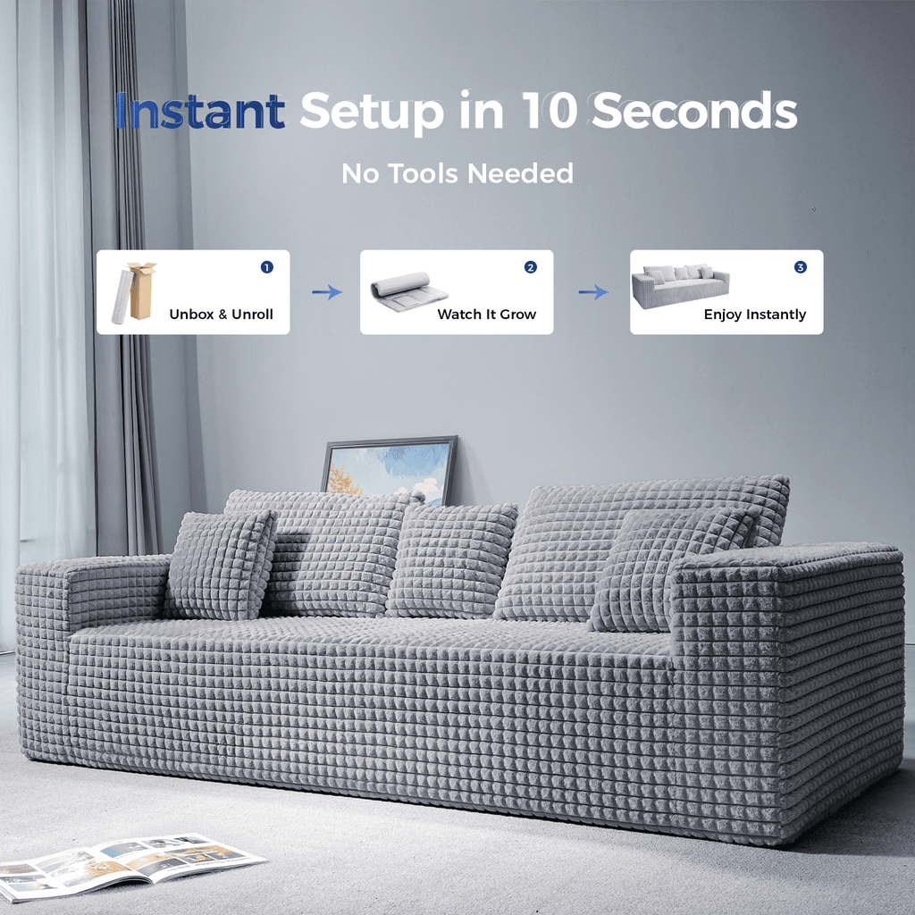 Patbrela 101 Couch for Living Room Furniture Diamond Boneless Sofa with 31-inch Extra Deep Seat, No Assembly, Gray