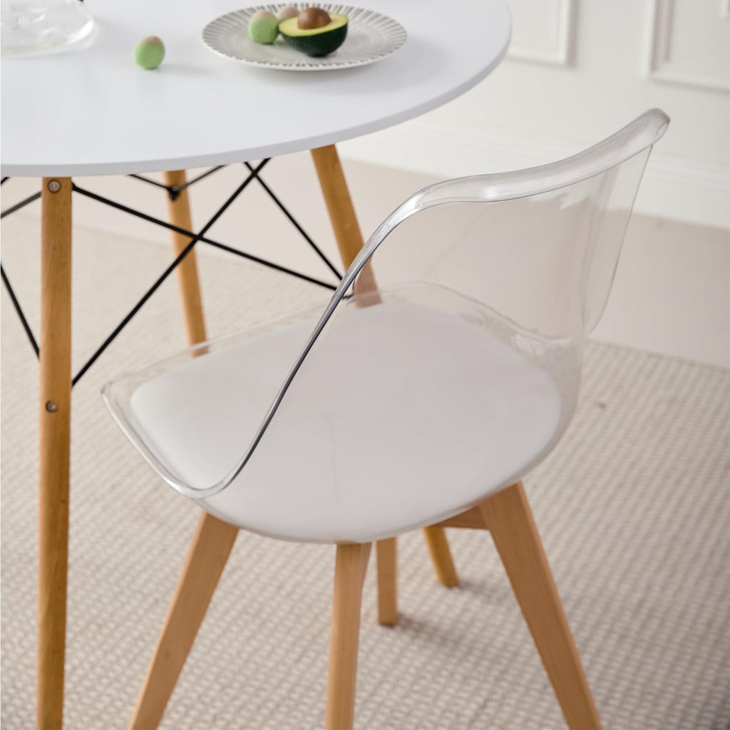 5-Piece 35.5'' Round Dining Table Set for 4, Kitchen Table Chair Set of 4, Mid-Century Modern Dinette Dining Room Table Set Dinner Table for 4 W/Solid Wood Legs, White