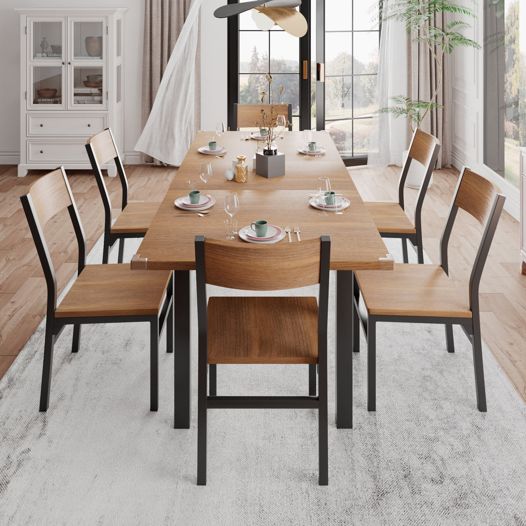 iPormis 63 Extendable Kitchen Table Set for 4-6 People, 7-Piece Large Dining Table Set with 6 Chairs,Mid-Century Dining Room Table,Espresso