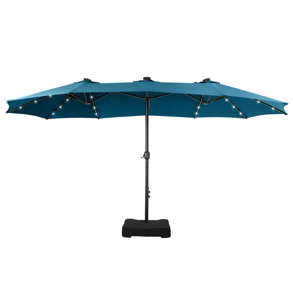 SUMMIT LIVING 15ft Double-Sided Solar Patio Umbrella with Base (Included) Large Outdoor Umbrella with Solar Lights - Beige